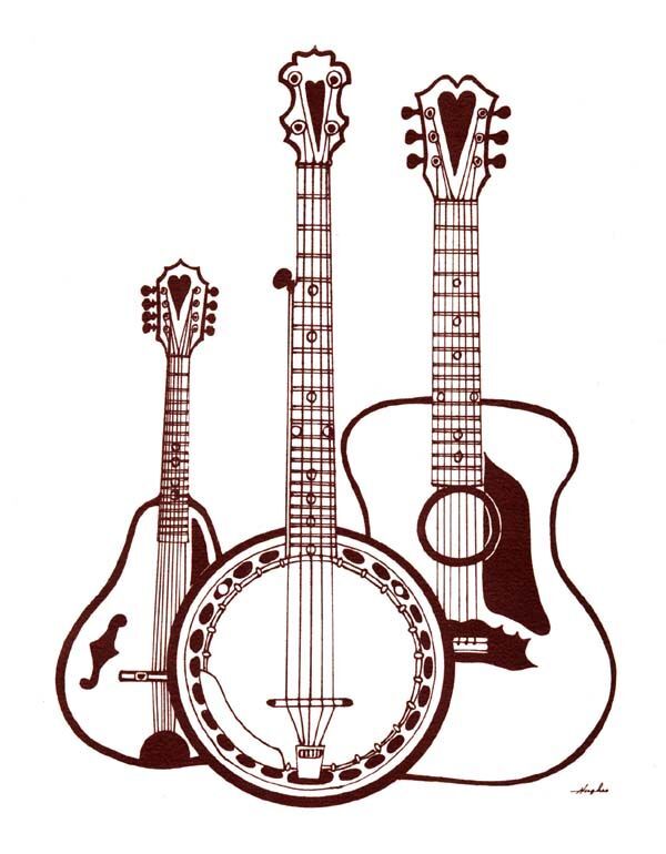 Guitar & Banjo Line Art