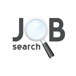 Job Search written in black with a magnifying glass