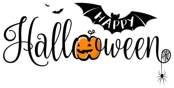 Happy Halloween with black bats and orange pumpkin