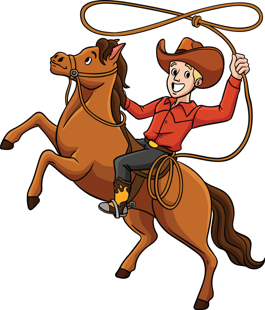 Cowboy throwing lasso on horseback