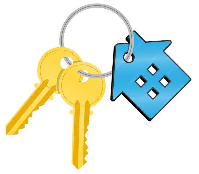 Gold Keys with Blue House on Key Ring