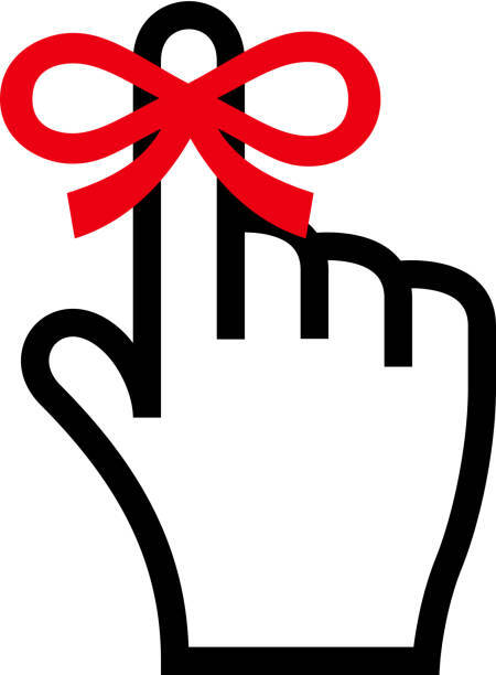 Black outline of hand with red bow around index finger