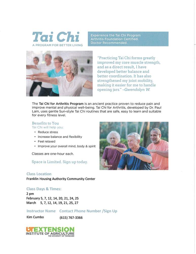 Tai chi program flyer with dates